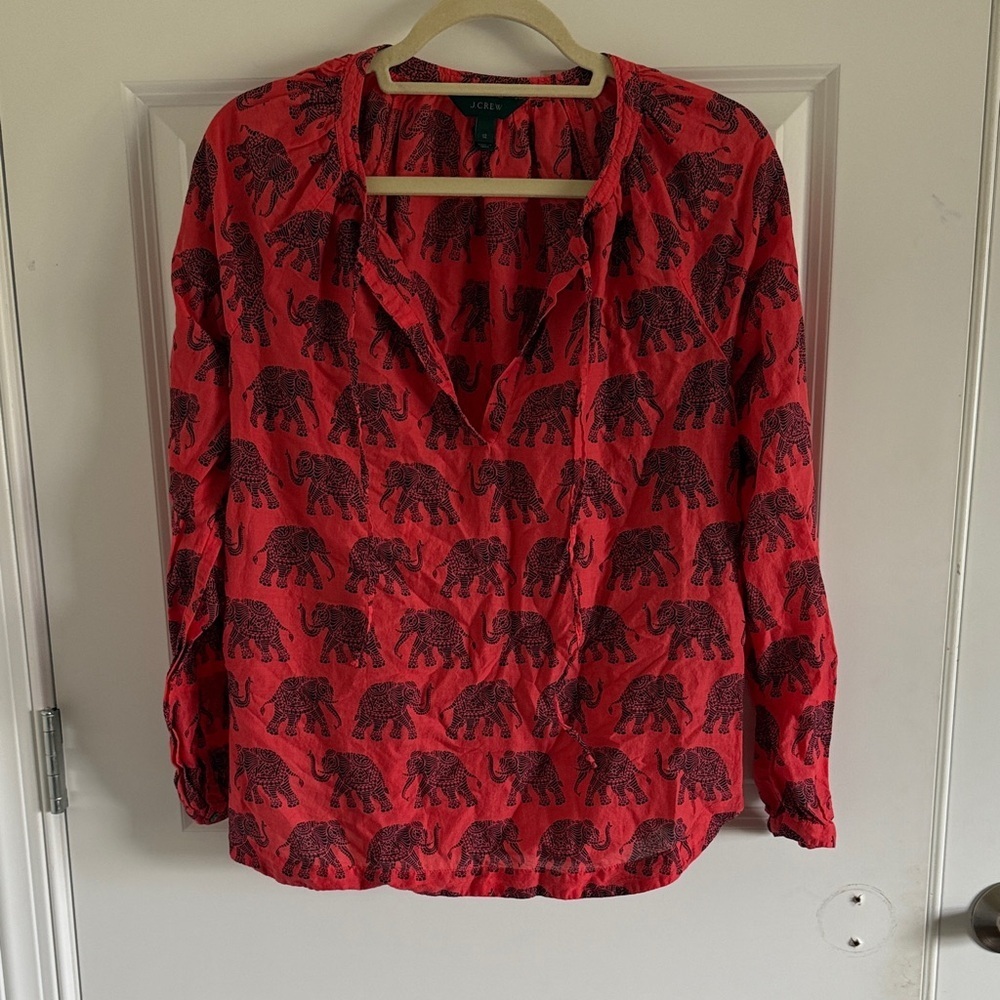 J. Crew Red Elephant Pattern Blouse Kids size 12